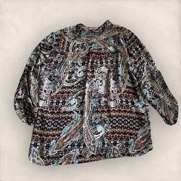 Chico's | EUC Tie Neck Tab Sleeved Paisley Blouse - Picture 6 of 9